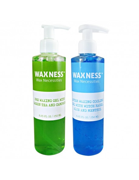 PRE POST WAXING GEL KIT WITH GREEN TEA AND CAMPHOR PRE GEL AND MENTHOL COOLING GEL 2 X 8.45 FL OZ / 250 ML
