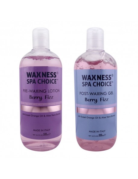 Waxness Spa Choice Pre-Post Waxing Lotion and Gel Berry Fizz 16.9 fl oz / 500 ml X 2