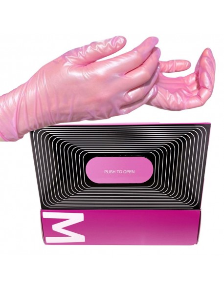 Cosmetology Nitrile Gloves Shimmery Pink Frost, Medium, 100 pcs / box