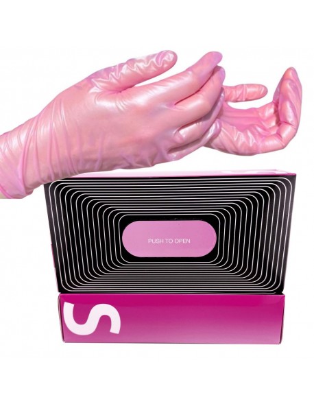 Cosmetology Nitrile Gloves Shimmery Pink Frost, Small, 100 pcs / box