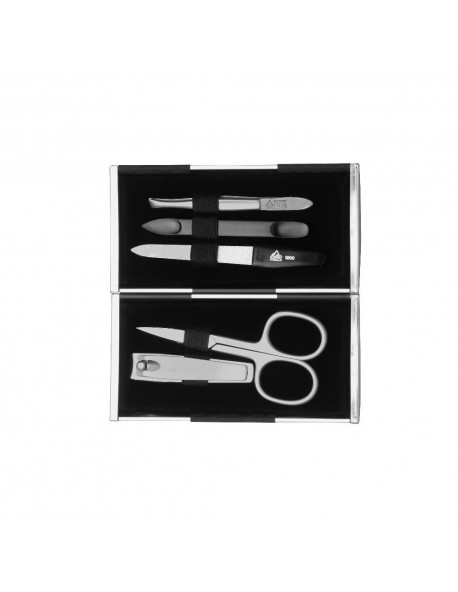 Erbe "Magic Box" Black/Silver-Dull Manicure Case Silver Mat 5 instruments