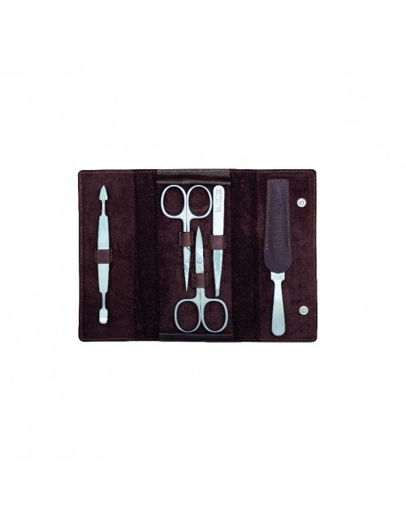 Erbe Manicure Snap Button Case Range "Antique", Brown, 5 instruments