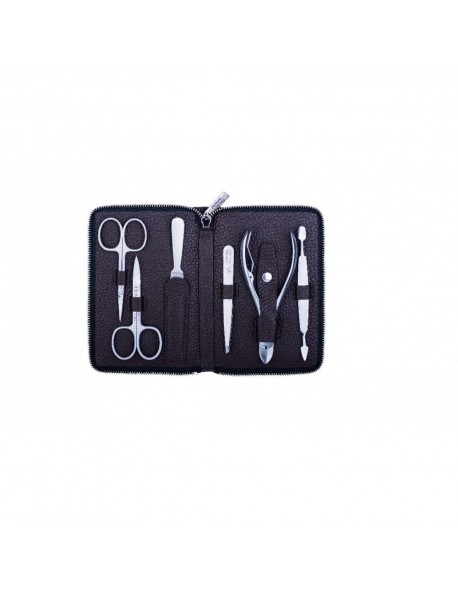 Erbe Piemont Series Zip Case with Manicure Set, Brown, 6 instruments