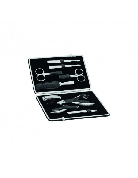Erbe Manicure Clip-Top Case Range "Carbon", Black, 9 instruments